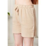 %100 Koton Mollis Kumaş Şort - Cappuccino - 46
