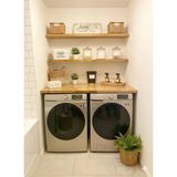 %100 Masif Ahşap Çamaşır Makinesi Ve Kurutma Makinesi Üstü Ve Duvar Rafları 120X60cm