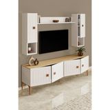 %100 Mdf Tv Ünitesi 180 cm Desenli Dolaplı Raflı Tv Ünitesi - Aytaşı Rengi