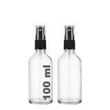 100 ml Kapaklı Siyah Sprey Şeffaf 100 Cc Fısfıs Kolonya Dezenfektan Şeffaf Cam Şişe 2 Adet (Şeffaf Şişe | Siyah Sprey, 100 ml)