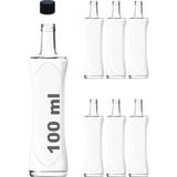 100 Ml Seffaf Piramit Sosluk 100 Cc Kapakli Kavisli Cam Sise 6 Adet (Siyah (Plastik))