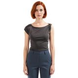 100 Modal Premium Örme Bluz Aksesuarlı Asimetrik Yaka Rahat Günlük Modern Stil_Antrasit-XL