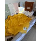 %100 Organik Pamuk 4 Kat Müslin Bebek & Çocuk Müslin Battaniyesi (100×100 Cm) Saçaklı Dikişli - Hardal