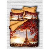 %100 Pamuk 3D Baskılı Eyfel Kulesi Temalı Paris Nevresim Takımı, Tam/Kraliçe Yorgan/Nevresim Takımı, (4)