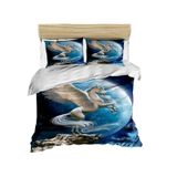 %100 Pamuk 3D Baskılı Pegasus Temalı At Nevresim Takımı, Tam/Queen Boy Yorgan/Nevresim Takımı, (4 Parça)