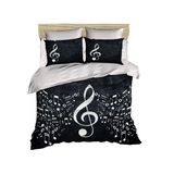 %100 Pamuk 3D Baskılı Tiz Anahtarlı Anahtarlı Müzik Yatak Takımı, Tam/Çift Kişilik Yorgan/Nevresim Takımı, Düz veya Lastikli Çarşaf Yok (3 Parça)