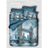 %100 Pamuk 3D Baskılı Tower Bridge Temalı Londra Nevresim Takımı, Tam/Queen Boy Yorgan/Nevresim Takımı, Yorgan Dahil (5 Adet)