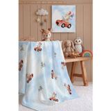 %100 Pamuk 4 Katlı Müslin Bebek Örtüsü 80x85 cm -Araba Desenli Bebek Battaniyesi