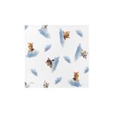 %100 Pamuk 4 Katlı Müslin Bebek Örtüsü 80x85 cm -Kedi Desenli Bebek Battaniyesi - Beyaz/Mavi