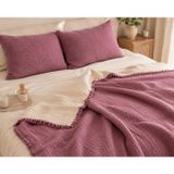 %100 Pamuk 4 Katlı Müslin Yatak Örtüsü Pike Mürdüm Renk çift kişilik 240x230 cm.