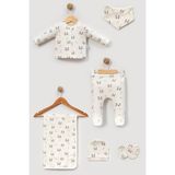 %100 Pamuk 6'li Panda Baskılı Hastane Çıkışı Yenidoğan Bebek Kıyafeti Seti, Unisex, 0-3 Ay,