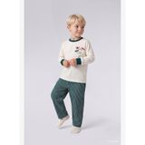 %100 Pamuk Baskılı Uzun Kollu Üst Çizgili Alt Flanel 2li Dokuma Pijama Takımı Erkek Bebek I3389A526W
