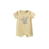 %100 Pamuk Bebek Tulum Fil Desenli Kısa Kollu Yazlık Zıbın – Unisex Bebek Body, Nefes Alabilir Yumuşak Kumaş, Günlük Kullanım 0-36 Ay