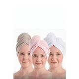 %100 Pamuk Bej-Pudra-Beyaz Havlu Bone Saç Kurutma Bonesi Kafa Havlusu Duş Banyo Bonesi Islak Saç Kurulama Bone