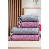 %100 Pamuk Bersay Tekstil Kumsal 4'lü Hamam Seti %100 Pamuk (2 Adet 70X140 Beden, 2 Adet 50X90 El, Yüz, Saç Havlu), 1250GR - Antrasit - Mürdüm - 70 x 140 cm