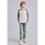 %100 Pamuk Bisiklet Yaka Reglan Uzun Kollu Üst Lastik Paça Alt 2'li Pijama Takımı Erkek Çocuk
