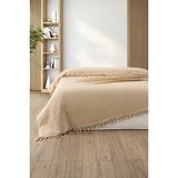 %100 Pamuk Çift Kişilik Bağlama Saçaklı Pike-220x240 cm-Kapuçino - Cappuccino
