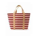 %100 Pamuk Çizgili Büyük Marin Plaj Çantası 42,5x28x15 cm – Lacivert ve Kırmızı Renk Seçeneği Kırmızı
