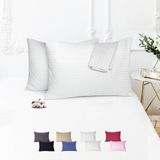 %100 Pamuk Çizgili Saten Yastık Kılıfı | 50 x 70 cm 2'li | Paket (Beyaz)