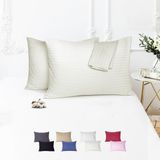 %100 Pamuk Çizgili Saten Yastık Kılıfı | 50 x 70 cm 2'li | Paket (Ekru) - genel