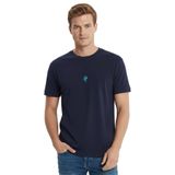 %100 Pamuk Compact Penye Süprem Ekru Avakado Nakışlı Trend Fit Erkek Tok Kumaş T-Shirt Rahat Kesim (Lacivert, L)