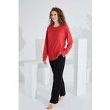 %100 Pamuk Deve Tüyü Kumaş Uzun Kol Kadın Pijama Takımı 98405