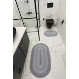 %100 Pamuk Dokuma, Su Emici, Banyo Paspas Seti, Banyo Halısı Vera 2'li Klozet Takım 60X100-60X50 - Gri