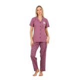 %100 Pamuk Düğmeli Kadın Pijama Takımı – Rahat ve Şık Gömlek Pijama Tasarımı - Geniş Beden Aralığı Lila 2XL