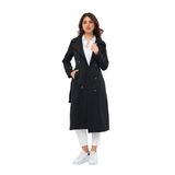 %100 Pamuk Ekstra Uzun (120cm) Kruvaze Kadın Trençkot 1121 (Siyah, XS)