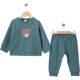 %100 Pamuk Erkek Bebek Ayıcıklı Eşofman Takımı – 2’li Sweatshirt Pantolon (6-18 Ay) - Yeşil - 9 Ay