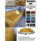 %100 Pamuk Fransız Kumaş 3 Lü Komple Giydirme Kanepe & Çekyat, Bohem, Porto, Vb. Model Koltuk Kılıfı - 180 x 240 cm - Hardal