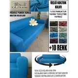 %100 Pamuk Fransız Kumaş 3 Lü Komple Giydirme Kanepe & Çekyat, Bohem, Porto, Vb. Model Koltuk Kılıfı - 180 x 240 cm - Mavi
