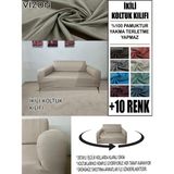 %100 Pamuk Fransız Kumaş Çift Kişilik Komple Giydirme 2'li Kanepe, Bohem, Vb Model Koltuk Kılıfı - 120 x 160 cm - Vizon