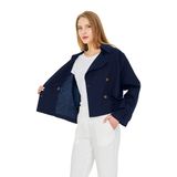 %100 Pamuk Gabardin Astarlı Oversize Geniş Kalıp Kadın Crop Kısa Trençkot 1122 (Lacivert, XL)