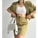 %100 Pamuk Gabardin Kahverengi Etek Ceket Ikili Takım