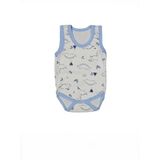 %100 Pamuk Geniş Askılı Dinazorlu Çıtçıtlı Bebe Zıbın 0-36 Ay Mavi 118755-M