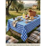 %100 Pamuk Gingham Pötikare Masa Örtüsü - Piknik ve Bahçe Örtüsü 160X170 cm - Mavi Beyaz - Mavi - Beyaz - 160 x 170 cm