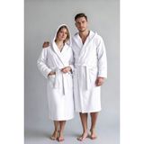 %100 Pamuk Kapüşonlu Oversize Bornoz - Unisex Geniş Kalıp Kadın & Erkek Yüksek Emicilik - XL - Beyaz