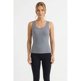 %100 Pamuk Kaşkorse V Sırt Detaylı Günlük Basic Crop Top Kadın Atleti/Bluz (Açık Mavi, M)