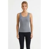 %100 Pamuk Kaşkorse V Sırt Detaylı Günlük Basic Crop Top Kadın Atleti/Bluz (Açık Mavi, S)