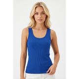 %100 Pamuk Kaşkorse V Sırt Detaylı Günlük Basic Crop Top Kadın Atleti/Bluz (Mavi, S)