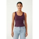 %100 Pamuk Kaşkorse V Sırt Detaylı Günlük Basic Crop Top Kadın Atleti/Bluz (Mor, M)