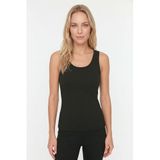 %100 Pamuk Kaşkorse V Sırt Detaylı Günlük Basic Crop Top Kadın Atleti/Bluz (Siyah, M)