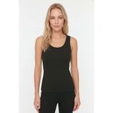 %100 Pamuk Kaşkorse V Sırt Detaylı Günlük Basic Crop Top Kadın Atleti/Bluz (Siyah, S)
