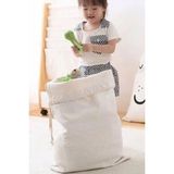 %100 Pamuk Keten Oyuncak Saklama Torbası – 50X70 cm Doğal Dev Bez Organizer Çocuk Odası Düzenleyici - Beyaz