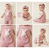 %100 Pamuk Kız Bebek Salopet Tulum 2 li Set – Tavşan Cepli, Uzun Kollu Body (0-12 Months)