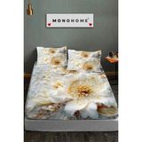 %100 Pamuk Lastikli Çarşaf Özel Tasarım 5d Dijital 60 Tel Beyaz Gül - Renkli - 180 x 200