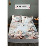 %100 Pamuk Lastikli Çarşaf Özel Tasarım 5d Dijital 60 Tel Blue Dream - Krem - 180 x 200