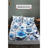 %100 Pamuk Lastikli Çarşaf Özel Tasarım 5d Dijital 60 Tel Blue - Ekru - 180 x 200