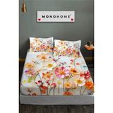 %100 Pamuk Lastikli Çarşaf Özel Tasarım 5d Dijital 60 Tel Dancing Roses - Pudra - Yeşil - 160 x 200